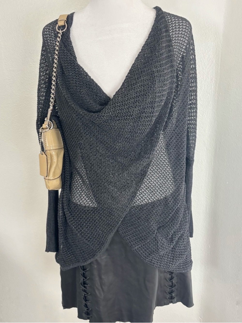AllSaints Black Open Knit Draped Cardigan Shrug Size S